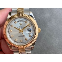 ロレックスコピー デイデイト（Day-Date）41mm 228235“シルバー・ダイヤル＋ダイヤモンドインデックス＋ゴールドベゼル＋ステンレスブレスレット” レディース専用モデル