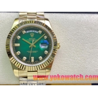 ロレックスコピー デイデイト（Day-Date）41mm 228235“グリーン・ダイヤル＋ダイヤモンド＆バーインデックス＋ゴールドベゼル＋ゴールドブレスレット” レディース専用モデル