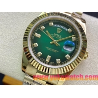 ロレックスコピー デイデイト（Day-Date）41mm 228235“グリーン・ダイヤル＋ダイヤモンド＆バーインデックス＋ゴールドベゼル＋ゴールドブレスレット” レディース専用モデル