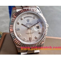 ロレックス デイデイト（Day-Date）41mm 228206“シルバー・ダイヤル＋ダイヤモンド＆バーインデックス＋ステンレスベゼル＋ステンレスブレスレット” レディース専用モデル