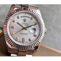 ロレックス デイデイト（Day-Date）41mm 228206“シルバー・ダイヤル＋ダイヤモンド＆バーインデックス＋ステンレスベゼル＋ステンレスブレスレット” レディース専用モデル