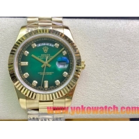 ロレックスコピー デイデイト（Day-Date）41mm 228235“グリーン・ダイヤル＋ダイヤモンド＆バーインデックス＋ゴールドベゼル＋ゴールドブレスレット” レディース専用モデル 