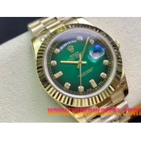 ロレックスコピー デイデイト（Day-Date）41mm 228235“グリーン・ダイヤル＋ダイヤモンド＆バーインデックス＋ゴールドベゼル＋ゴールドブレスレット” レディース専用モデル 