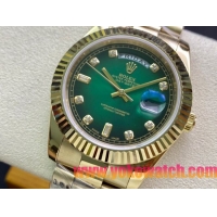 ロレックスコピー デイデイト（Day-Date）41mm 228235“グリーン・ダイヤル＋ダイヤモンド＆バーインデックス＋ゴールドベゼル＋ゴールドブレスレット” レディース専用モデル 