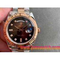 ロレックスコピー デイデイト（Day-Date）41mm 228235R“ブラウン・ダイヤル＋ダイヤモンド＆バーインデックス＋ローズゴールドベゼル＋ステンレスブレスレット” レディース専用モデル