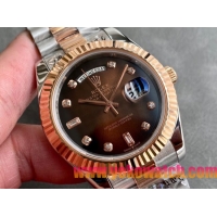ロレックスコピー デイデイト（Day-Date）41mm 228235R“ブラウン・ダイヤル＋ダイヤモンド＆バーインデックス＋ローズゴールドベゼル＋ステンレスブレスレット” レディース専用モデル