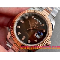 ロレックスコピー デイデイト（Day-Date）41mm 228235R“ブラウン・ダイヤル＋ダイヤモンド＆バーインデックス＋ローズゴールドベゼル＋ステンレスブレスレット” レディース専用モデル