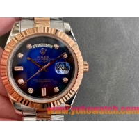 ロレックスコピー デイデイト（Day-Date）41mm 228235R“ブルー・ダイヤル＋ダイヤモンド＆バーインデックス＋ローズゴールドベゼル＋ステンレスブレスレット” レディース専用モデル