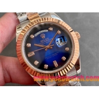 ロレックスコピー デイデイト（Day-Date）41mm 228235R“ブルー・ダイヤル＋ダイヤモンド＆バーインデックス＋ローズゴールドベゼル＋ステンレスブレスレット” レディース専用モデル