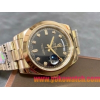 ロレックスコピー デイデイト（Day-Date）41mm 228238“ブラック・ダイヤル＋ダイヤモンド＆バーインデックス＋イエローゴールドベゼル＋イエローゴールドブレスレット” レディース専用モデル