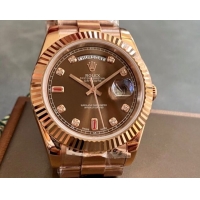 ロレックスコピー デイデイト（Day-Date）41mm 228235R“ブラウン・ダイヤル＋ダイヤモンド＆ルビーインデックス＋ローズゴールドベゼル＋ローズゴールドブレスレット” レディース専用モデル
