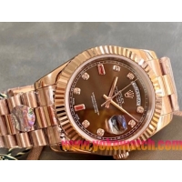 ロレックスコピー デイデイト（Day-Date）41mm 228235R“ブラウン・ダイヤル＋ダイヤモンド＆ルビーインデックス＋ローズゴールドベゼル＋ローズゴールドブレスレット” レディース専用モデル
