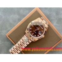 ロレックスコピー デイデイト（Day-Date）41mm 228235R“ブラウン・ダイヤル＋ダイヤモンド＆ルビーインデックス＋ローズゴールドベゼル＋ローズゴールドブレスレット” レディース専用モデル