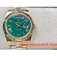 ロレックスコピー デイデイト（Day-Date）41mm 228235“グリーン・ダイヤル＋ローマ数字インデックス＋イエローゴールドベゼル＋イエローゴールドブレスレット” レディース専用モデル