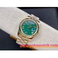 ロレックスコピー デイデイト（Day-Date）41mm 228235“グリーン・ダイヤル＋ローマ数字インデックス＋イエローゴールドベゼル＋イエローゴールドブレスレット” レディース専用モデル