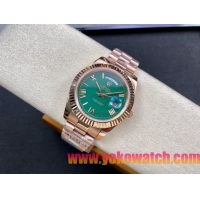 ロレックスコピー デイデイト（Day-Date）41mm 228235“グリーン・ダイヤル＋ローマ数字インデックス＋イエローゴールドベゼル＋イエローゴールドブレスレット” レディース専用モデル