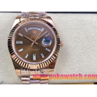 ロレックスコピー デイデイト（Day-Date）41mm 228235“ブラウン・ダイヤル＋ダイヤモンドインデックス＋イエローゴールドベゼル＋イエローゴールドブレスレット” レディース専用モデル 