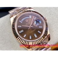 ロレックスコピー デイデイト（Day-Date）41mm 228235“ブラウン・ダイヤル＋ダイヤモンドインデックス＋イエローゴールドベゼル＋イエローゴールドブレスレット” レディース専用モデル 