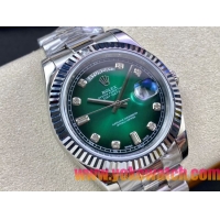 ロレックスコピー デイデイト（Day-Date）41mm 228235“グリーン・ダイヤル＋ダイヤモンドインデックス＋シルバーベゼル＋ステンレスブレスレット” レディース専用モデル 