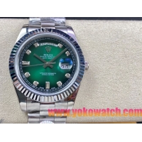 ロレックスコピー デイデイト（Day-Date）41mm 228235“グリーン・ダイヤル＋ダイヤモンドインデックス＋シルバーベゼル＋ステンレスブレスレット” レディース専用モデル 