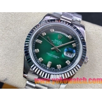 ロレックスコピー デイデイト（Day-Date）41mm 228235“グリーン・ダイヤル＋ダイヤモンドインデックス＋シルバーベゼル＋ステンレスブレスレット” レディース専用モデル 
