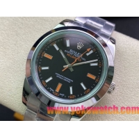 ロレックスコピー ミルガウス（Oyster Perpetual Milgauss）41mm 116400“ブラック・ダイヤル＋オレンジ・秒針＋グリーン・サファイアガラス＋316Lスチールブレスレット” メンズ専用モデル