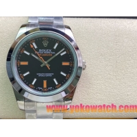 ロレックスコピー ミルガウス（Oyster Perpetual Milgauss）41mm 116400“ブラック・ダイヤル＋オレンジ・秒針＋グリーン・サファイアガラス＋316Lスチールブレスレット” メンズ専用モデル