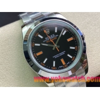 ロレックスコピー ミルガウス（Oyster Perpetual Milgauss）41mm 116400“ブラック・ダイヤル＋オレンジ・秒針＋グリーン・サファイアガラス＋316Lスチールブレスレット” メンズ専用モデル