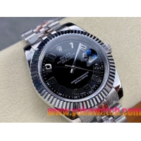 ロレックスコピー デイトジャスト（Oyster Perpetual Datejust）41mm 126234“ブラック・ダイヤル＋シルバー・アラビア数字インデックス＋リングコマンド機能搭載の三角坑紋ベゼル＋316Lスチールブレスレット” メ
