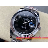ロレックスコピー デイトジャスト（Oyster Perpetual Datejust）41mm 126234“ブラック・ダイヤル＋シルバー・アラビア数字インデックス＋リングコマンド機能搭載の三角坑紋ベゼル＋316Lスチールブレスレット” メ