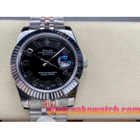 ロレックスコピー デイトジャスト（Oyster Perpetual Datejust）41mm 126234“ブラック・ダイヤル＋シルバー・アラビア数字インデックス＋リングコマンド機能搭載の三角坑紋ベゼル＋316Lスチールブレスレット” メ