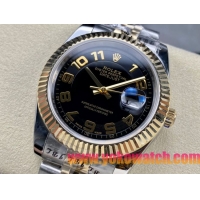 ロレックスコピー デイトジャスト（Oyster Perpetual Datejust）41mm 126233“ブラック・ダイヤル＋ゴールド・アラビア数字インデックス＋リングコマンド機能搭載の三角坑紋ベゼル＋316Lスチールブレスレット” メ
