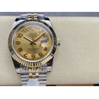 ロレックスコピー デイトジャスト（Oyster Perpetual Datejust）41mm 126233“ゴールド・ダイヤル＋ゴールド・アラビア数字インデックス＋リングコマンド機能搭載の三角坑紋ベゼル＋316Lスチールブレスレット” メ