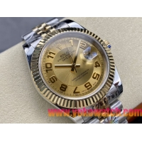 ロレックスコピー デイトジャスト（Oyster Perpetual Datejust）41mm 126233“ゴールド・ダイヤル＋ゴールド・アラビア数字インデックス＋リングコマンド機能搭載の三角坑紋ベゼル＋316Lスチールブレスレット” メ