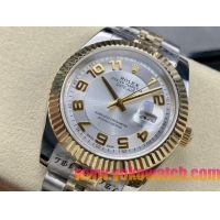 ロレックスコピー デイトジャスト（Oyster Perpetual Datejust）41mm 126233“シルバー・ダイヤル＋ゴールド・アラビア数字インデックス＋リングコマンド機能搭載の三角坑紋ベゼル＋316Lスチールブレスレット” メ