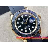ロレックスコピー ヤット・マスター（Yacht-Master）40mm 126655RBR“ブラック・ダイヤル＋ゴールドケース＋セラミックベゼル＋ラバーブレスレット” メンズ専用モデル