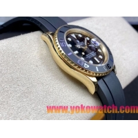 ロレックスコピー ヤット・マスター（Yacht-Master）40mm 126655RBR“ブラック・ダイヤル＋ゴールドケース＋セラミックベゼル＋ラバーブレスレット” メンズ専用モデル