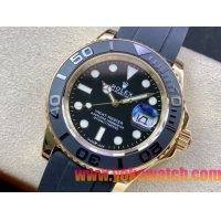 ロレックスコピー ヤット・マスター（Yacht-Master）40mm 126655RBR“ブラック・ダイヤル＋ゴールドケース＋セラミックベゼル＋ラバーブレスレット” メンズ専用モデル