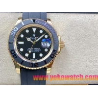 ロレックスコピー ヤット・マスター（Yacht-Master）40mm 126655RBR“ブラック・ダイヤル＋ゴールドケース＋セラミックベゼル＋ラバーブレスレット” メンズ専用モデル