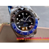 ロレックスコピー GMT-Master II（グリーンニッチ）41mm “ブラック・ダイヤル＋ステンレスケース＋バイカラーセラミックベゼル＋オイスターブレスレット” メンズ専用モデル