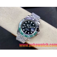 ロレックスコピー GMT-Master II（グリーンニッチ）40mm 126710BLNR“ブラック・ダイヤル＋ステンレスケース＋バイカラーセラミックベゼル（スプリット・グリーン）＋オイスターブレスレット” メンズ専用モデル