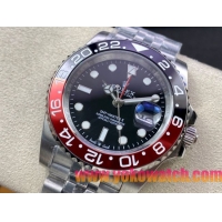ロレックスコピー GMT-Master II（グリーンニッチ）40mm 126710BLNR“ブラック・ダイヤル＋ステンレスケース＋バイカラーセラミックベゼル（ピップス／レッド＆ブラック）＋オイスターブレスレット” メンズ専用モデル