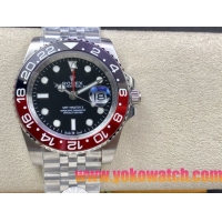 ロレックスコピー GMT-Master II（グリーンニッチ）40mm 126710BLNR“ブラック・ダイヤル＋ステンレスケース＋バイカラーセラミックベゼル（ピップス／レッド＆ブラック）＋オイスターブレスレット” メンズ専用モデル