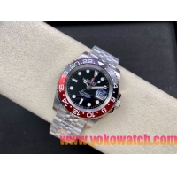 ロレックスコピー GMT-Master II（グリーンニッチ）40mm 126710BLNR“ブラック・ダイヤル＋ステンレスケース＋バイカラーセラミックベゼル（ピップス／レッド＆ブラック）＋オイスターブレスレット” メンズ専用モデル