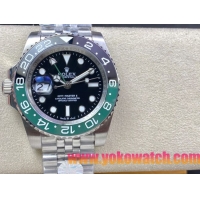 ロレックスコピー GMT-Master II（グリーンニッチ）40mm 126710BLNR“ブラック・ダイヤル＋ステンレスケース＋バイカラーセラミックベゼル（スプリット・グリーン）＋オイスターブレスレット” メンズ専用モデル 