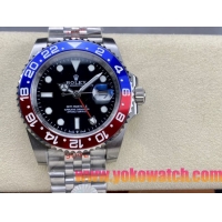 ロレックスコピー GMT-Master II（グリーンニッチ）40mm 126710BLNR“ブラック・ダイヤル＋ステンレスケース＋バイカラーセラミックベゼル（ブルー＆レッド）＋オイスターブレスレット” メンズ専用モデル