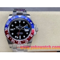 ロレックスコピー GMT-Master II（グリーンニッチ）40mm 126710BLNR“ブラック・ダイヤル＋ステンレスケース＋バイカラーセラミックベゼル（ブルー＆レッド）＋オイスターブレスレット” メンズ専用モデル