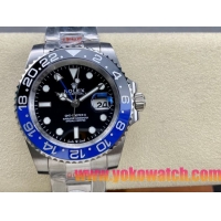 ロレックスコピー GMT-Master II（グリーンニッチ）40mm 126710BLNR“ブラック・ダイヤル＋ステンレスケース＋バイカラーセラミックベゼル（ブルー＆グレー）＋オイスターブレスレット” メンズ専用モデル