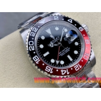 ロレックスコピー GMT-Master II（グリーンニッチ）40mm “ブラック・ダイヤル＋ステンレスケース＋バイカラーセラミックベゼル（ブルー＆レッド）＋オイスターブレスレット” メンズ専用モデル