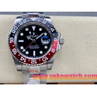 ロレックスコピー GMT-Master II（グリーンニッチ）40mm “ブラック・ダイヤル＋ステンレスケース＋バイカラーセラミックベゼル（ブルー＆レッド）＋オイスターブレスレット” メンズ専用モデル